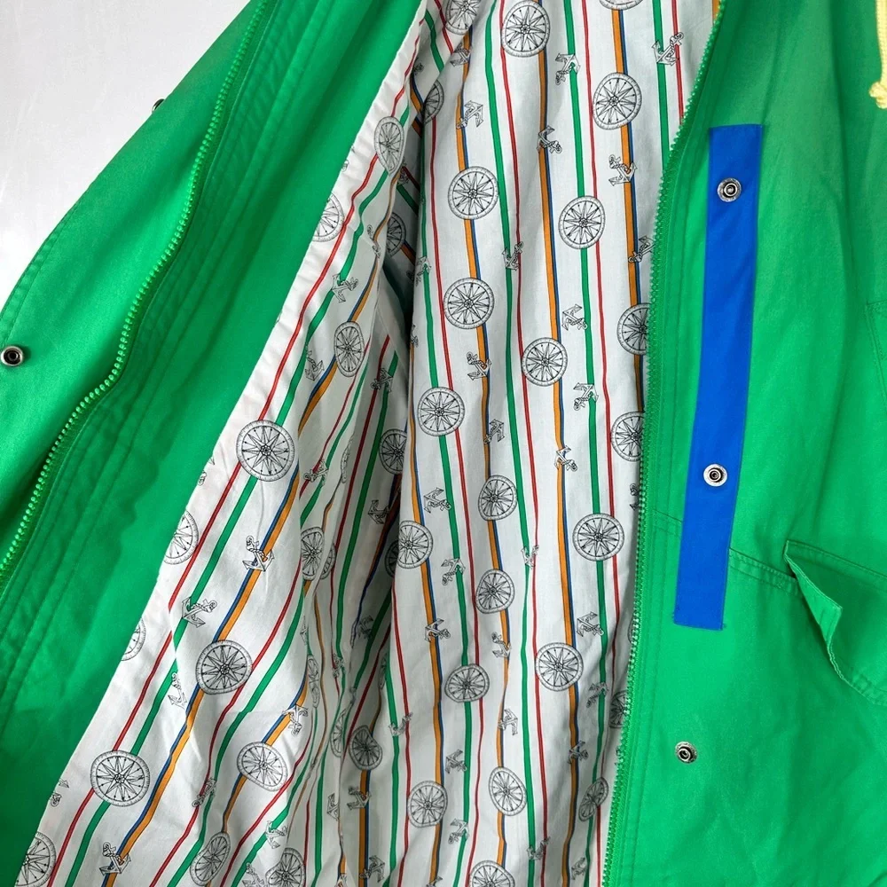London Fog Green Blue Accent‎ Patterned Print inner w hidden hood size Small